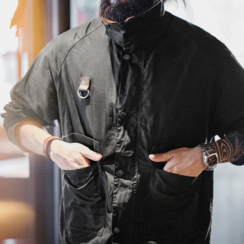 美式復古Spey油蠟釣魚夾克vintage做舊戶外翻領外套男秋-Retro's Wear