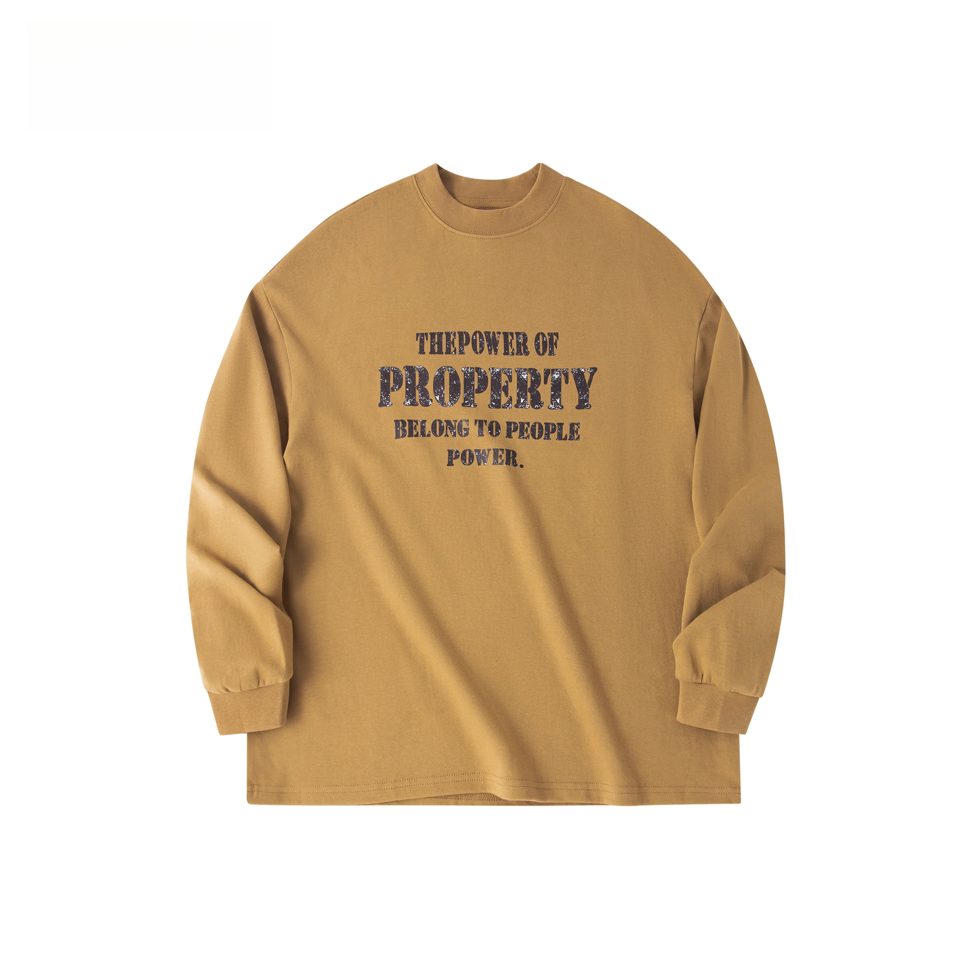 美式復古305g重磅做舊印花長袖T恤男小領口休閒打底衫