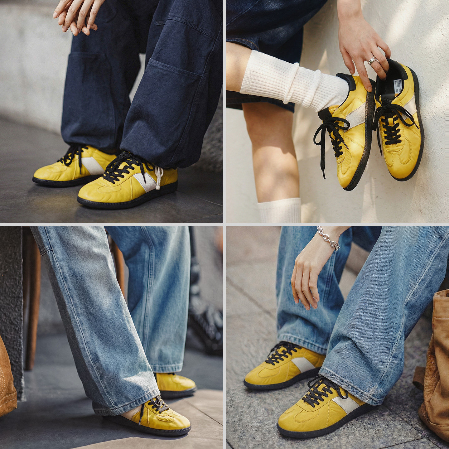 2026新款黃色復古軟刃薄平底透氣經典德訓鞋運動休閒女板鞋子