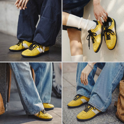 2026新款黃色復古軟刃薄平底透氣經典德訓鞋運動休閒女板鞋子