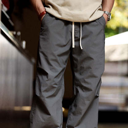 美式復古傘兵褲男士寬鬆褲腳打褶夏季戶外運動休閒工裝褲薄-Retro's Wear
