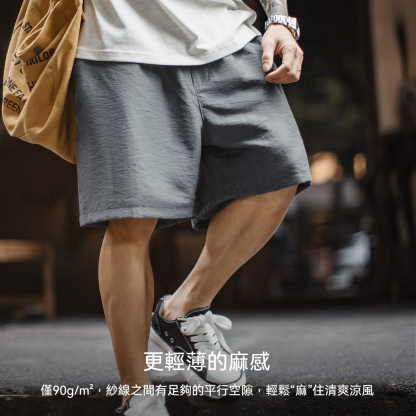 美式萊賽爾仿亞麻短褲外穿直筒老錢風休閒5分褲薄款男夏