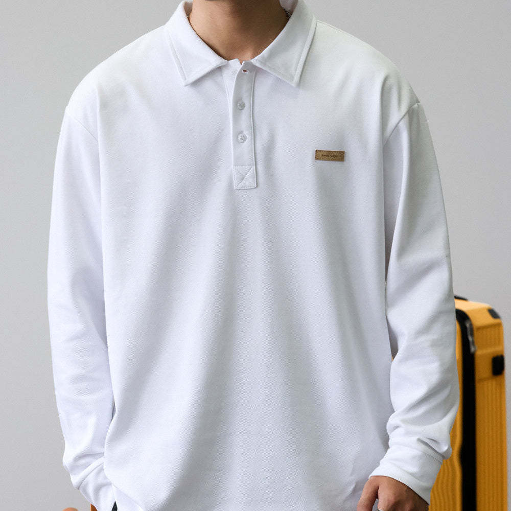 日系長袖POLO衫男秋季寬鬆簡約內搭高級感重磅針織翻領T恤-Retro's Wear
