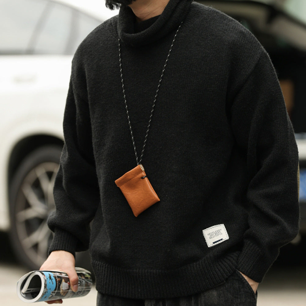 美式重磅復古高領羊毛衫男加厚慵懶風針織長袖打底衫外套冬-Retro's Wear