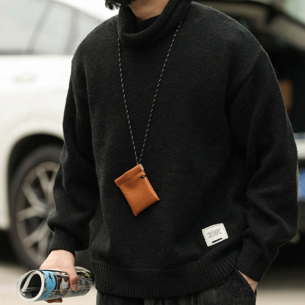 美式重磅復古高領羊毛衫男加厚慵懶風針織長袖打底衫外套冬-Retro's Wear