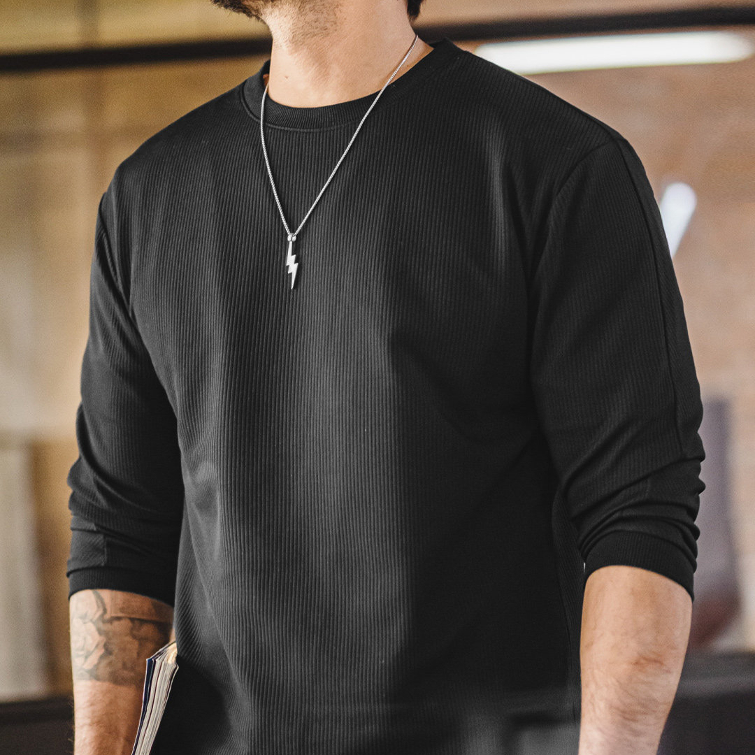 美式3D坑條長袖T恤白色打底外穿薄款針織無帽衛衣男款春