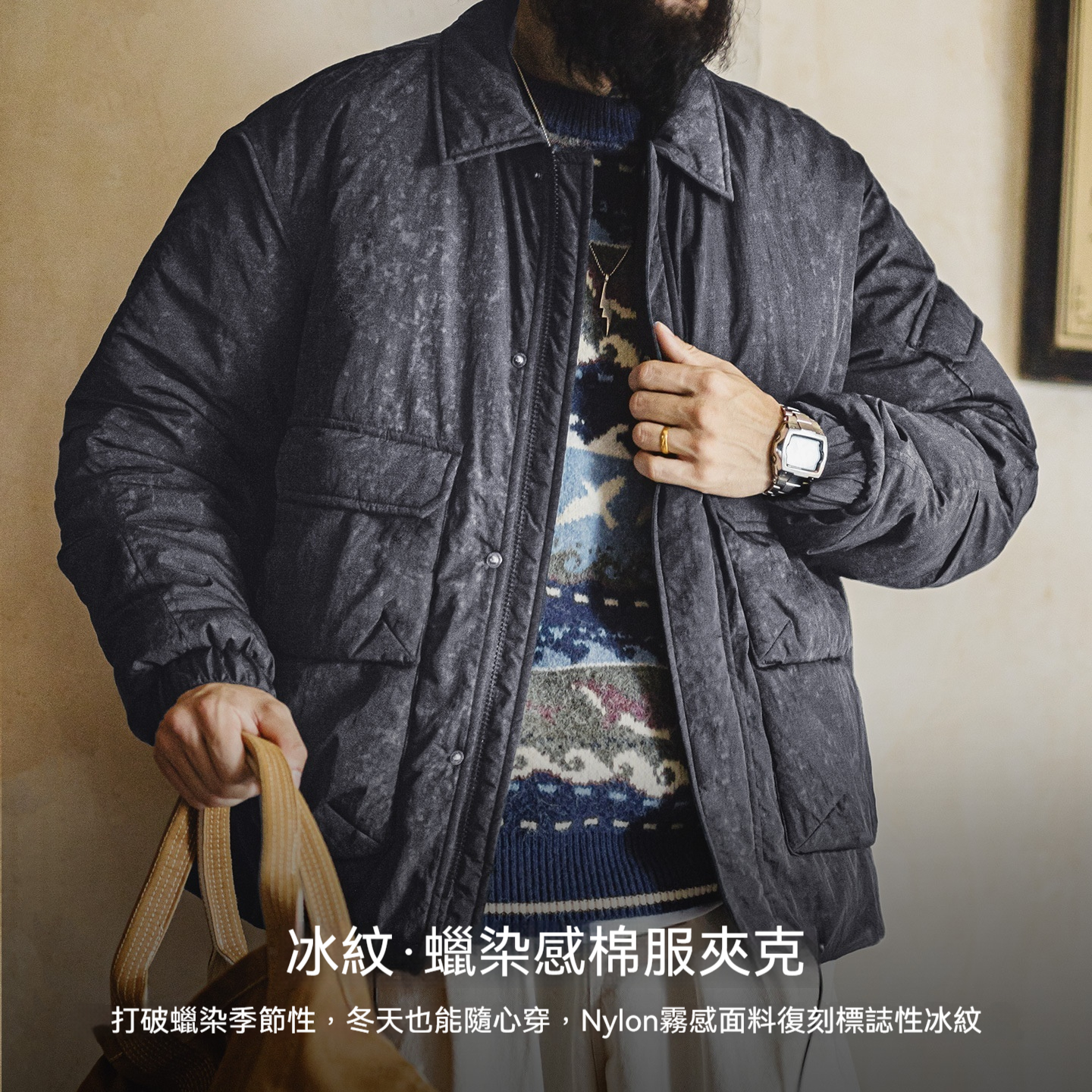 美式復古仿蠟染M65獵裝夾克立領保暖硬漢棉服外套男秋冬