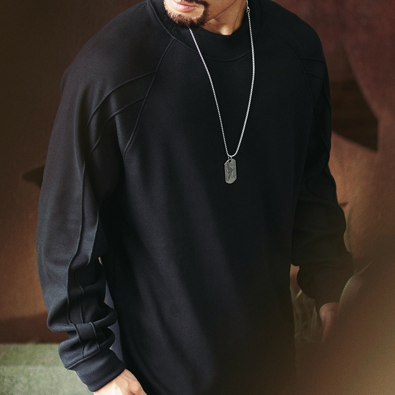 410g重磅科技保暖插肩長袖t恤男2025秋季新款寬鬆純色內搭打底衫