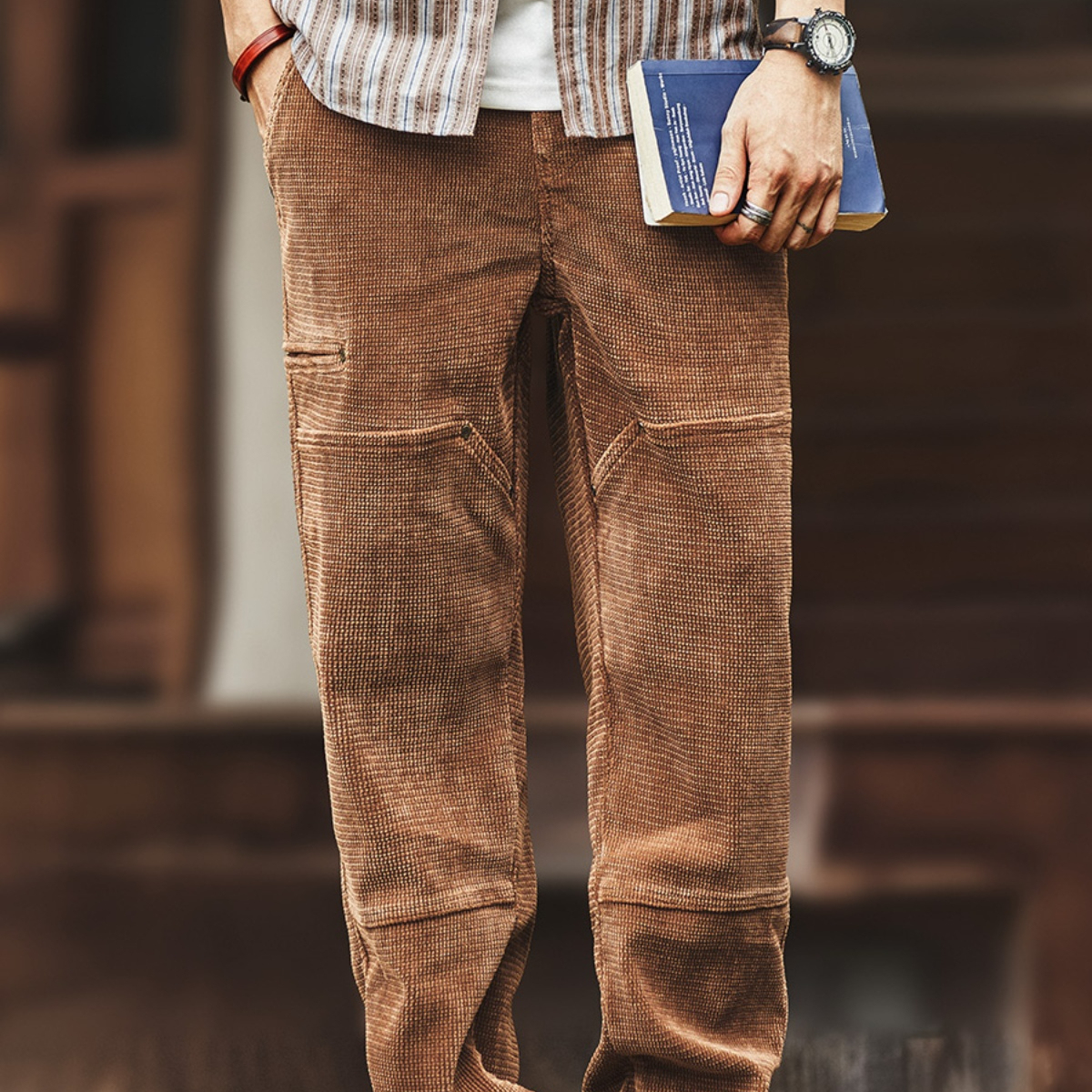 美式設計感復古燈芯絨工裝褲子男秋季新款寬鬆直筒休閒長褲
