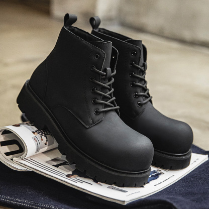 米奇馬丁靴男鞋2025秋季新款圓頭厚底高幫工裝靴百搭中幫靴子