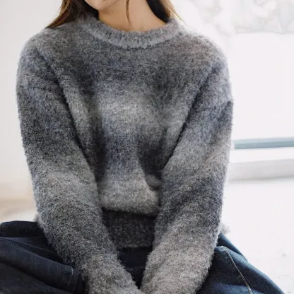 漸變多巴胺彩虹毛衣圈圈毛絨套頭內搭慵懶風針織衫上衣春秋女-Retro's Wear