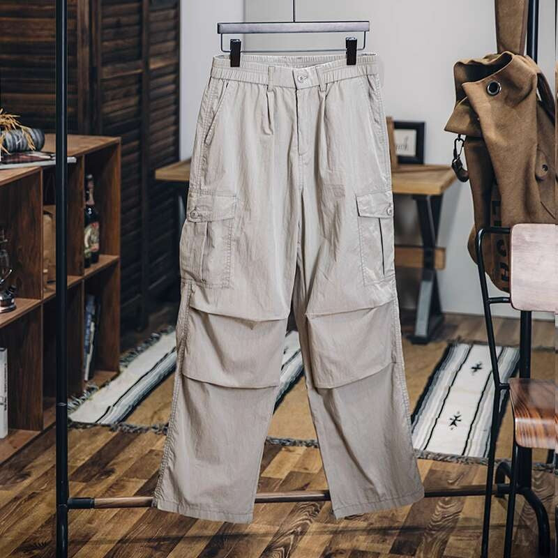 美式褶皺速幹傘兵褲男春夏2025新款潮牌薄款直筒休閒褲工裝衝鋒褲