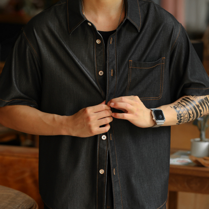 美式復古丹寧牛仔短褲男抗皺易打理冰氧休閒薄款五分褲