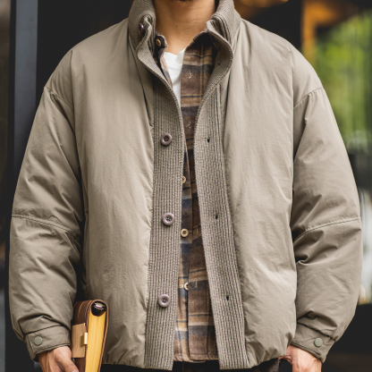 90白鴨絨工裝立領羽絨服男2025冬季新款寬鬆加厚保暖針織拼接外套