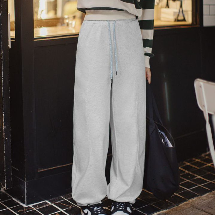 Athflow風直筒衛褲鬆弛感休閒褲寬鬆闊腿褲鬆緊腰長褲秋冬女