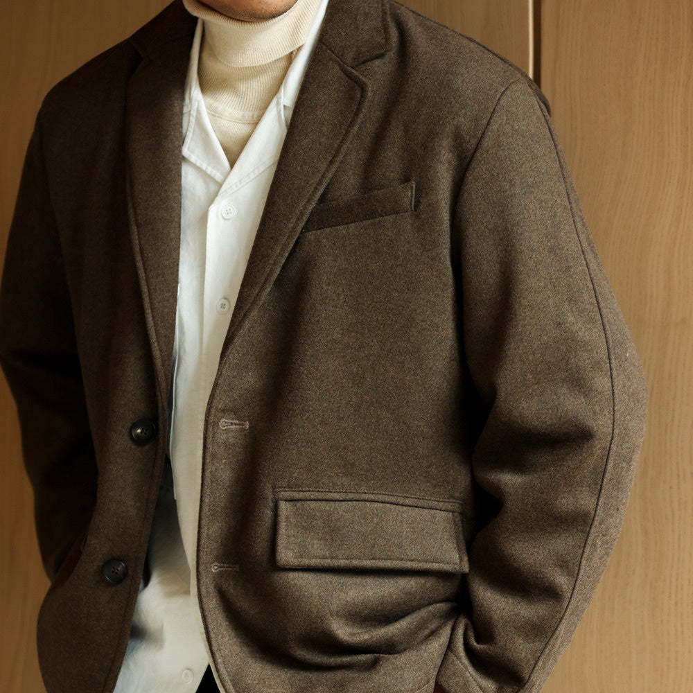 法式720g重磅羊毛混紡休閒西服男平駁領毛呢西裝外套冬