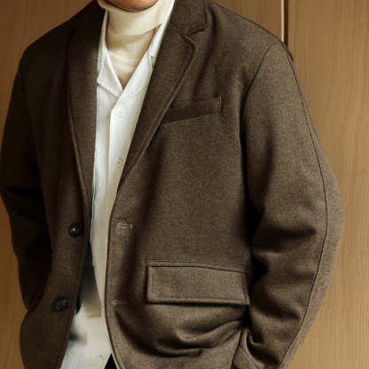 法式720g重磅羊毛混紡休閒西服男平駁領毛呢西裝外套冬