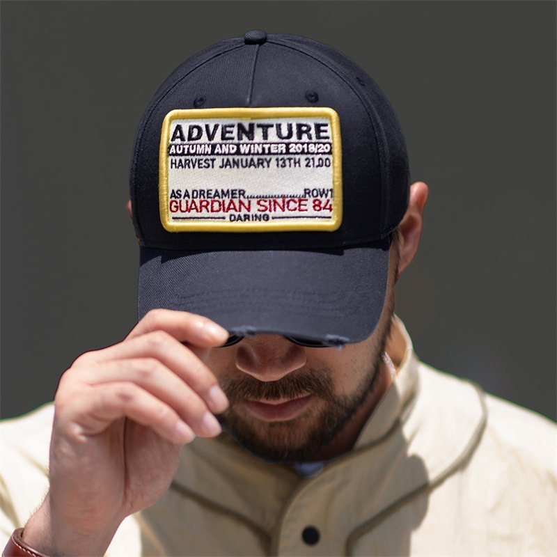 美式復古字母章仔棒球帽新款做舊彎簷鴨舌帽寬簷帽子男女-Retro's Wear