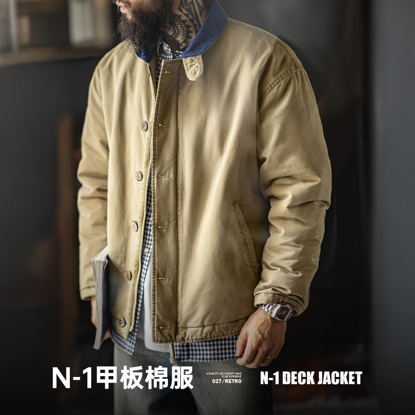 美式復古N1甲板服加厚保暖棉服立領短款夾克外套男款秋冬