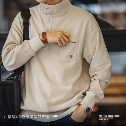 美式休閒半開襟立領衛衣慵懶風翻領針織Polo衫男春秋-Retro's Wear