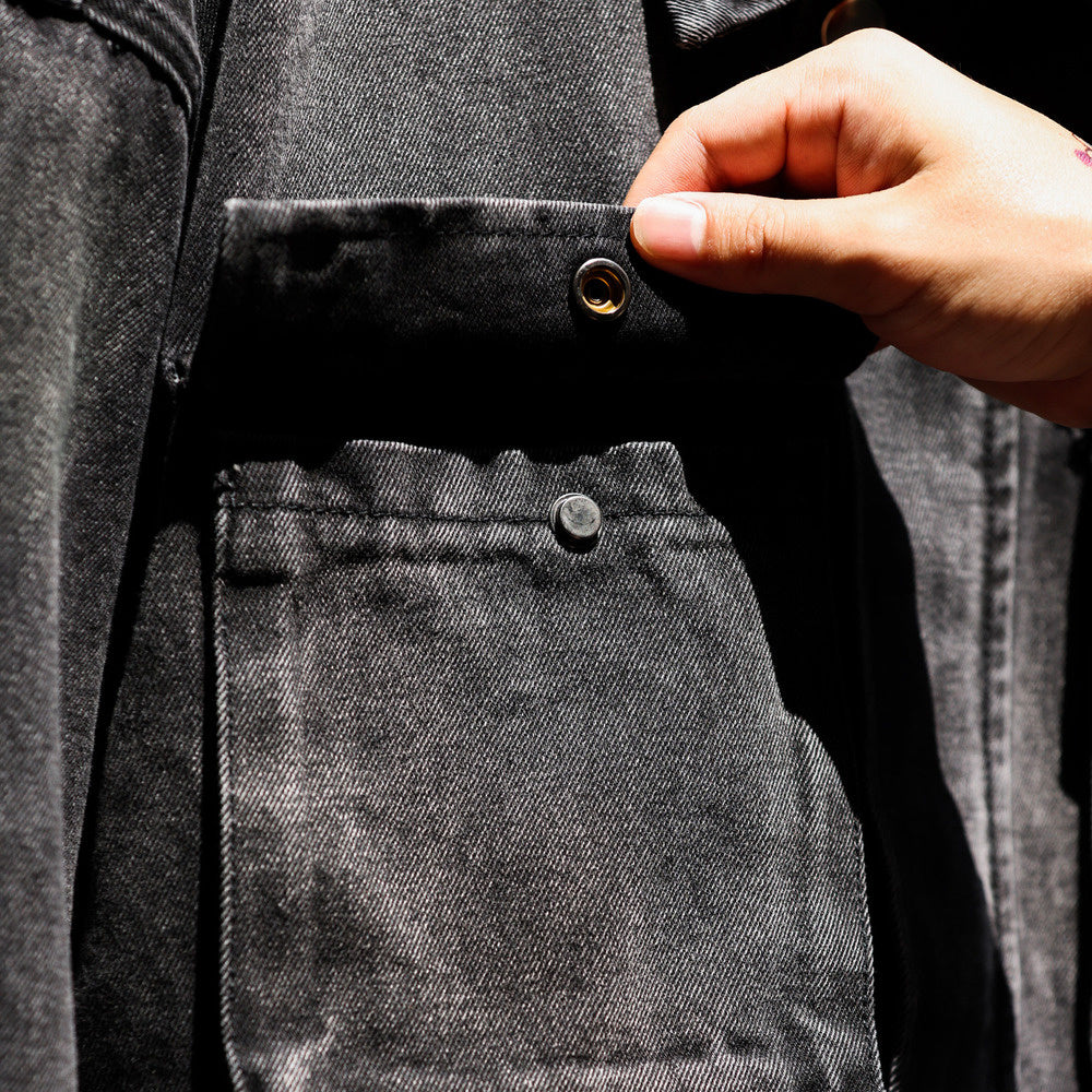 日系復古納米漸染水洗牛仔夾克男重磅寬鬆多口袋工裝外套秋-Retro's Wear