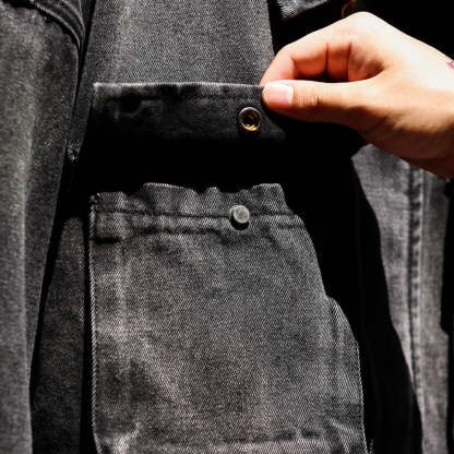 日系復古納米漸染水洗牛仔夾克男重磅寬鬆多口袋工裝外套秋-Retro's Wear