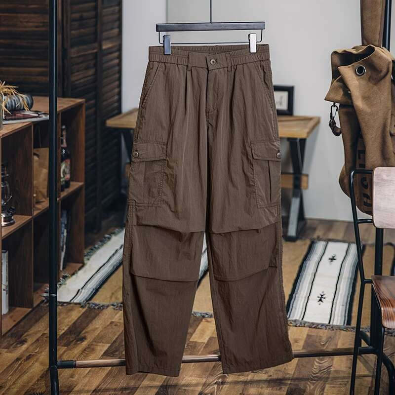美式褶皺速幹傘兵褲男春夏2025新款潮牌薄款直筒休閒褲工裝衝鋒褲