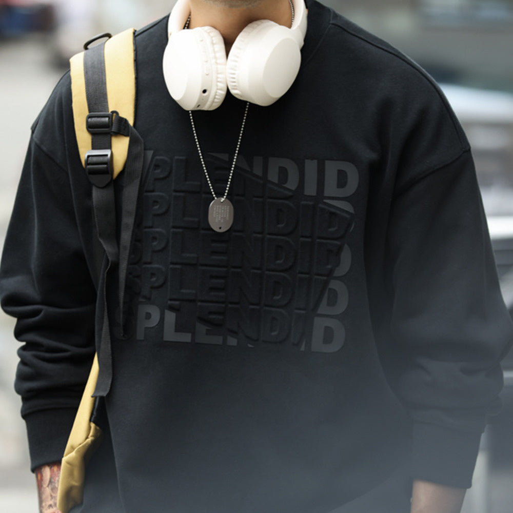 美式復古抓絨字母鋼印圓領衛衣男寬鬆480g重磅長袖休閒上衣-Retro's Wear