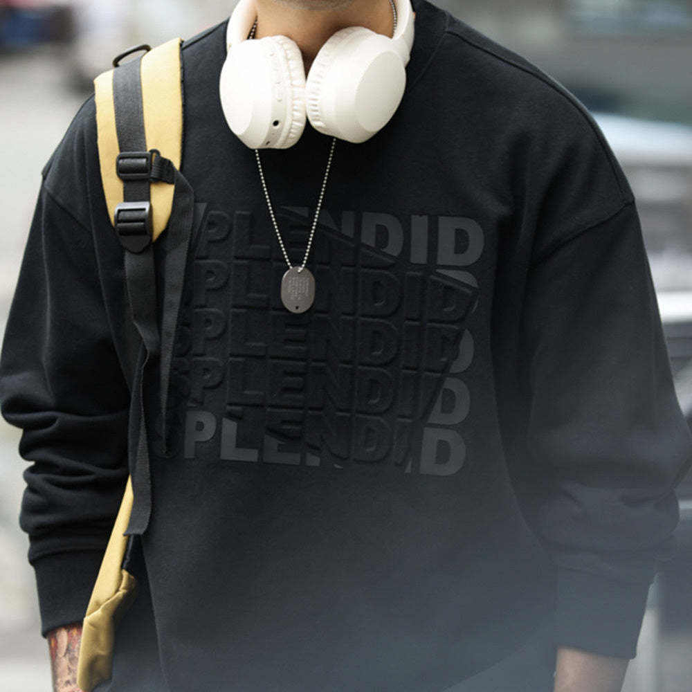 美式復古抓絨字母鋼印圓領衛衣男寬鬆480g重磅長袖休閒上衣-Retro's Wear