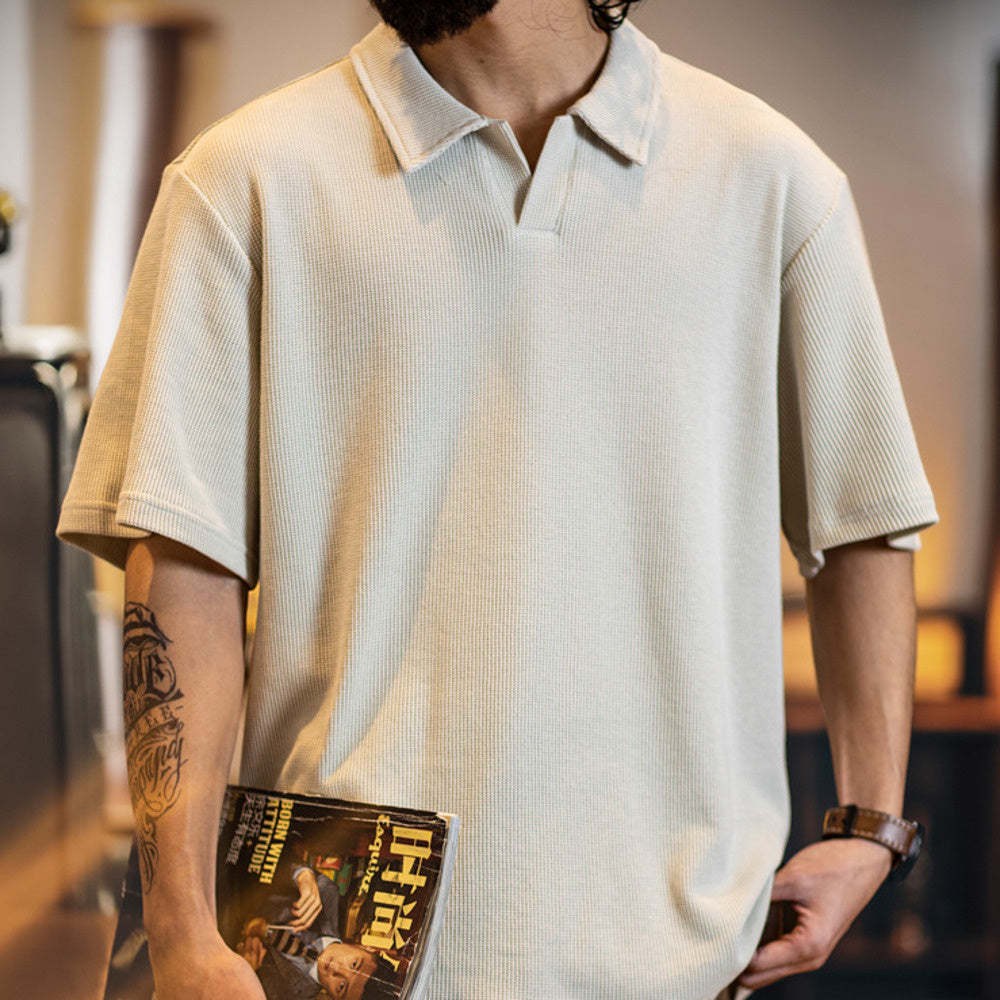 美式復古polo衫男士短袖夏季2025新款寬鬆純色休閒百搭翻領t恤男