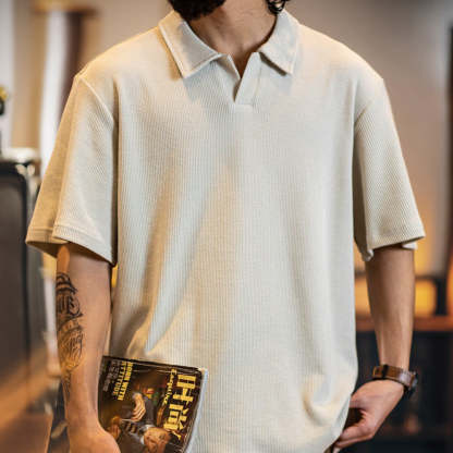 美式復古polo衫男士短袖夏季2025新款寬鬆純色休閒百搭翻領t恤男