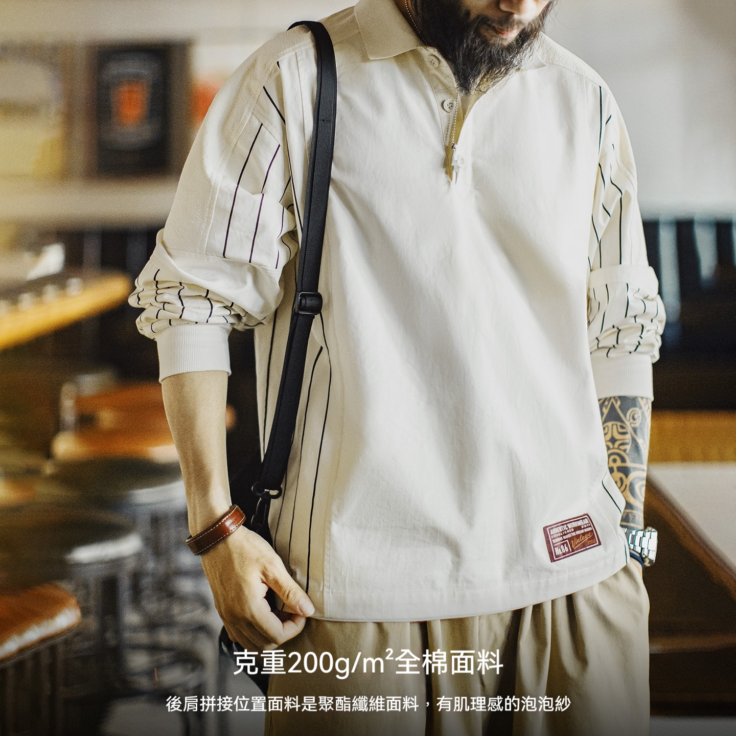 美式棒球印花polo衫拼接套頭刺繡襯衫純棉衛衣長袖男夏秋