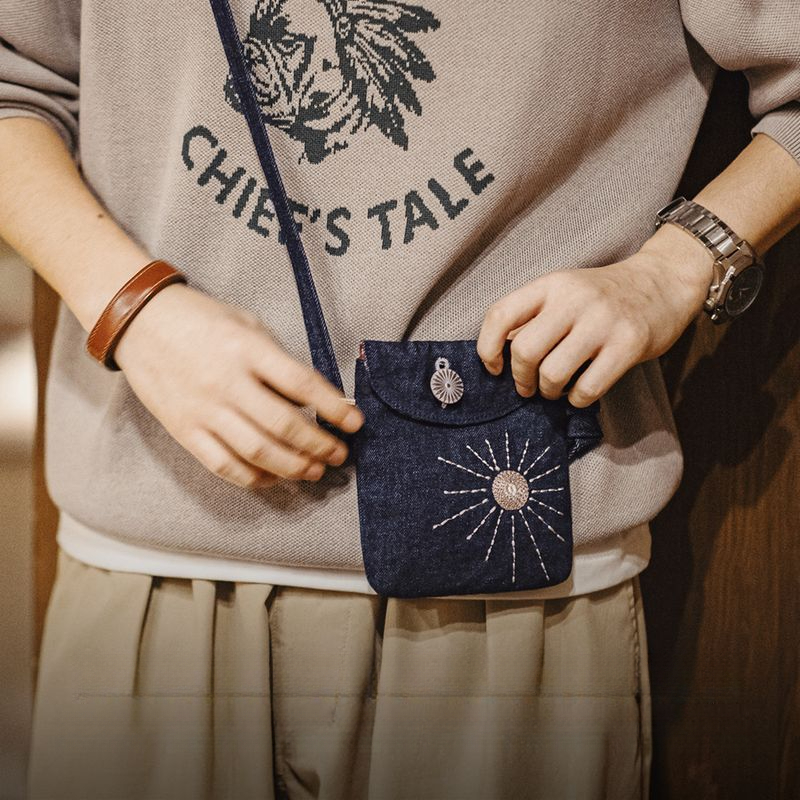 美式復古刺繡丹寧斜挎包印第安民族風牛仔布手機包男女