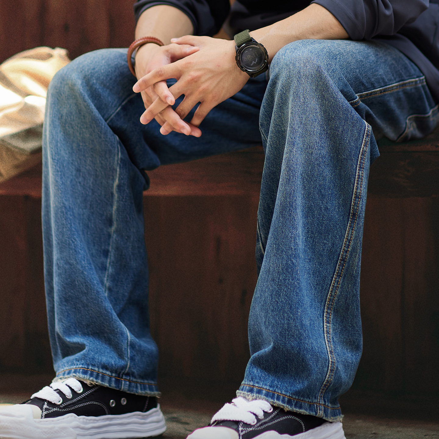 水洗大牛直筒牛仔褲男2025秋季新款美式復古脚口磨爛長褲