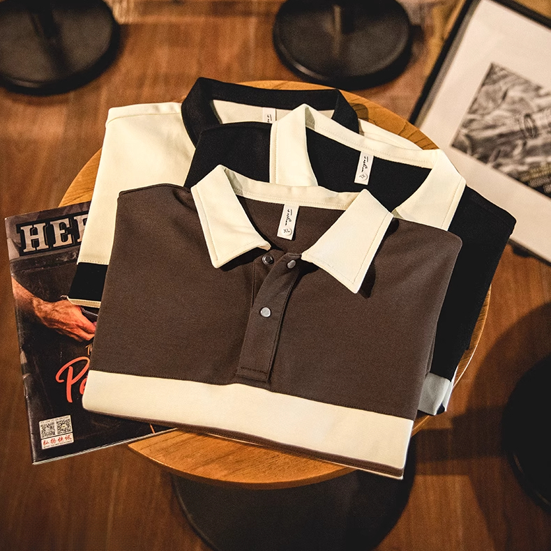 美式復古polo衫短袖男夏季2025新款撞色彈力上衣寬鬆拼接男士t恤