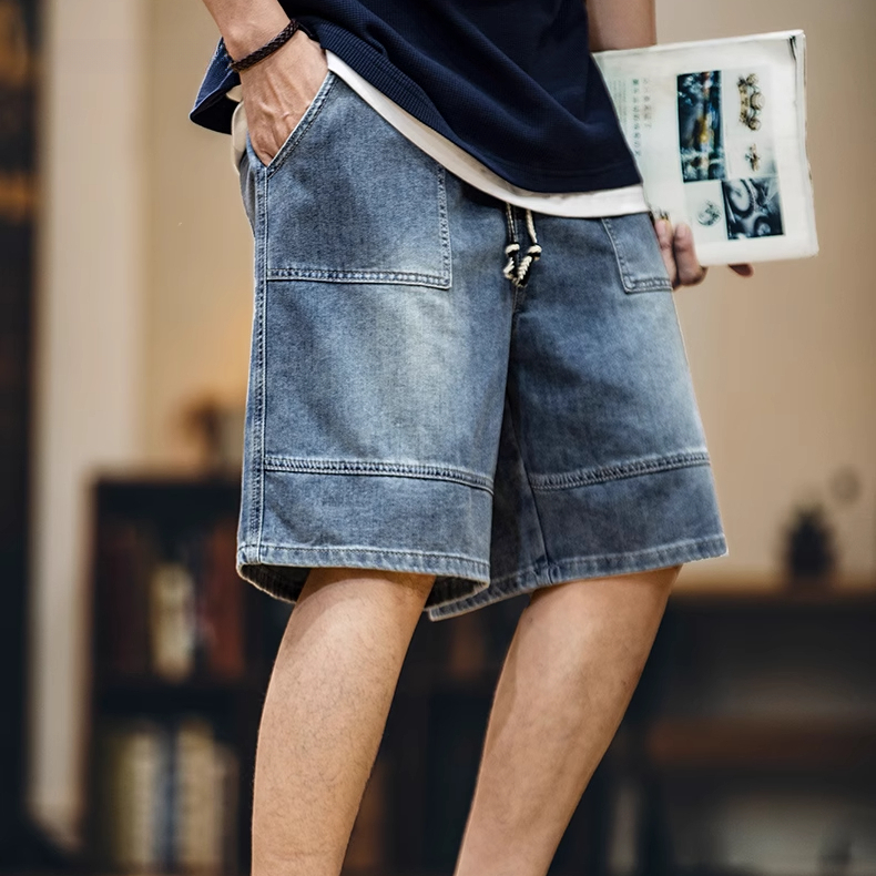 萊賽爾輕薄牛仔短褲男夏季2025新款美式復古水洗五分褲男款中褲子