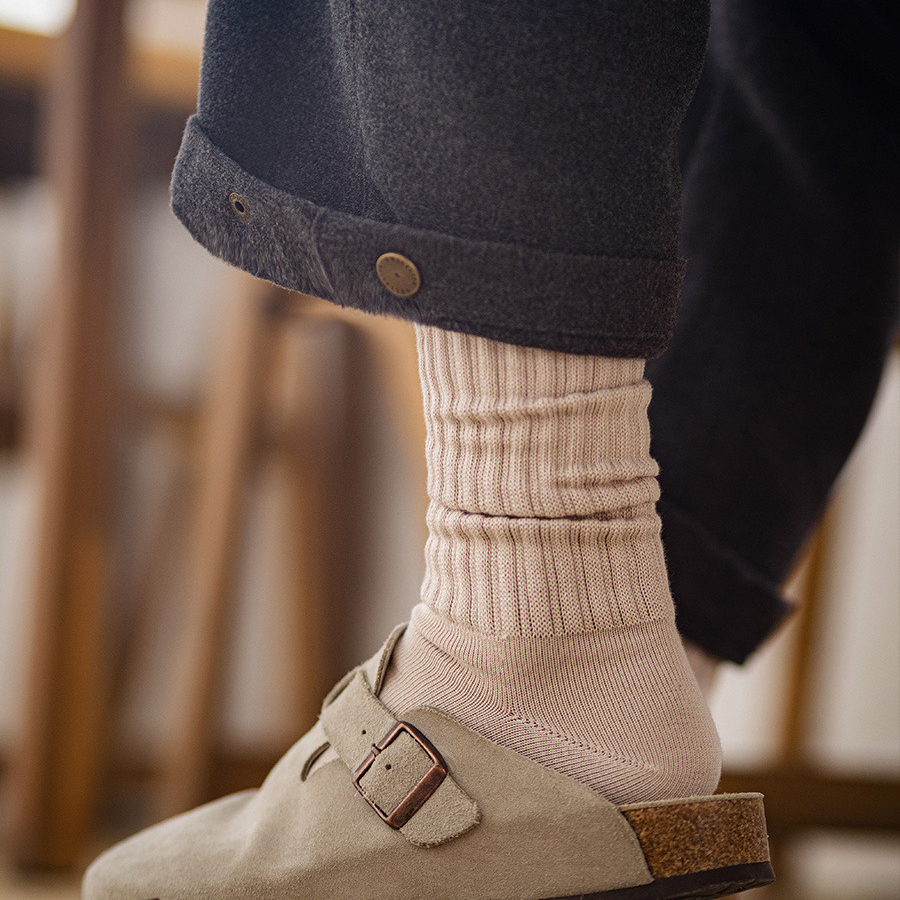 日系復古針織中筒襪子阿美咔嘰純棉粗針美式長襪男秋冬