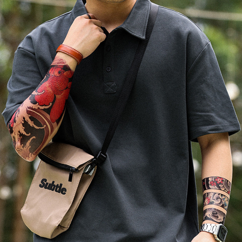 美式休閒肌理感短袖POLO衫男士寬鬆翻領重磅260G高級感T恤夏-Retro's Wear