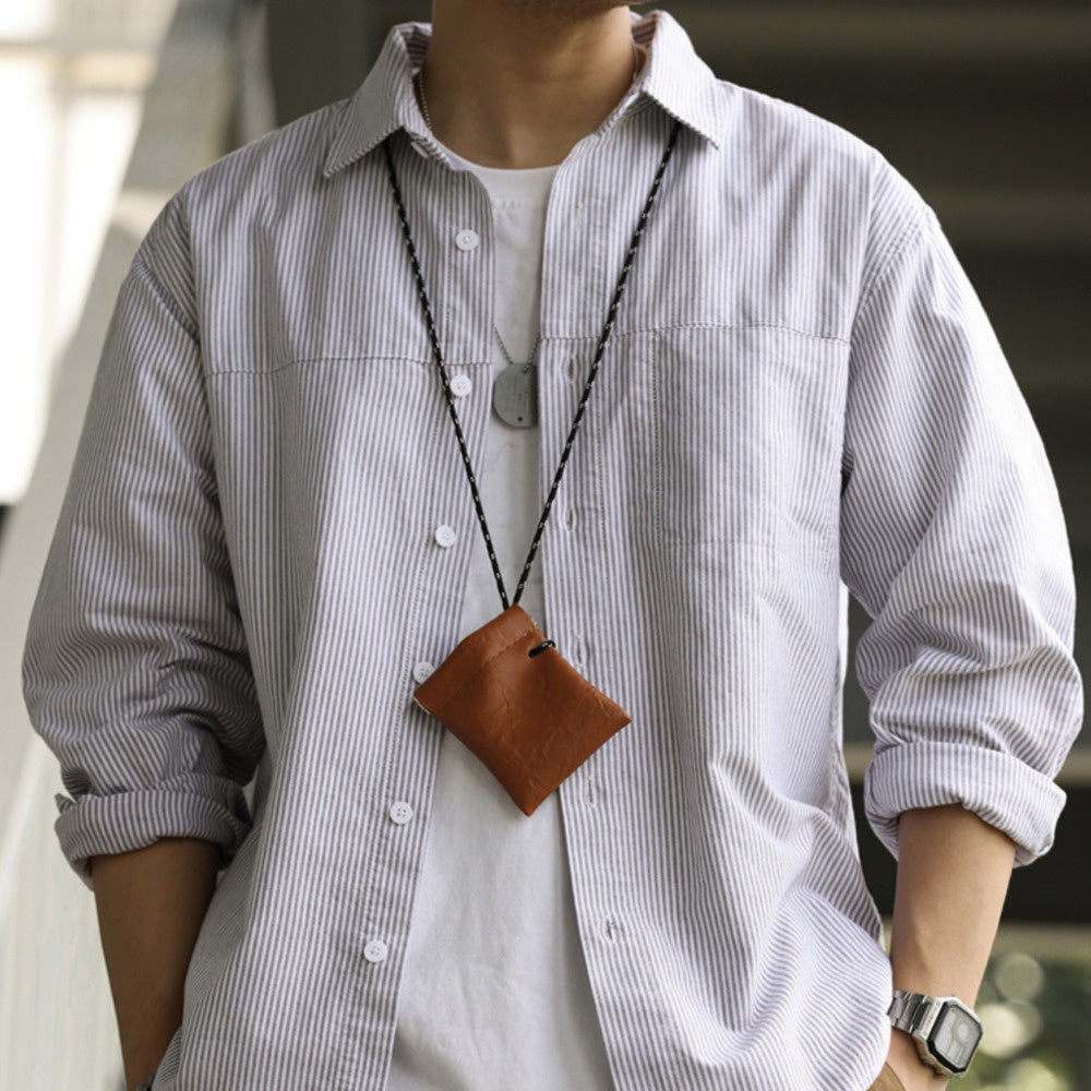 日系高級感細條紋長袖襯衫男純棉疊穿艺文復古休閒襯衣秋-Retro's Wear