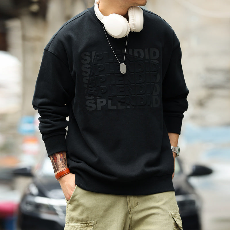 美式復古抓絨字母鋼印圓領衛衣男寬鬆480g重磅長袖休閒上衣-Retro's Wear