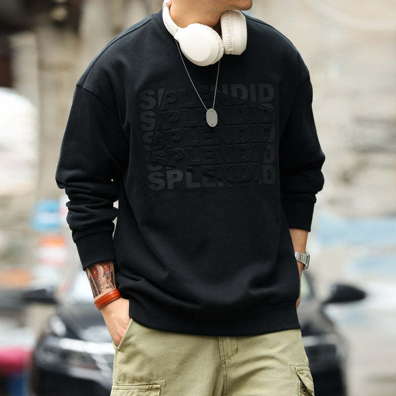 美式復古抓絨字母鋼印圓領衛衣男寬鬆480g重磅長袖休閒上衣-Retro's Wear