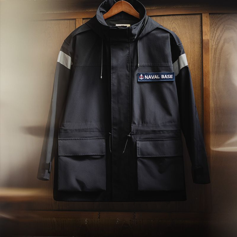 美式復古中長款海軍派克風衣寬鬆防風連帽夾克外套男秋季-Retro's Wear