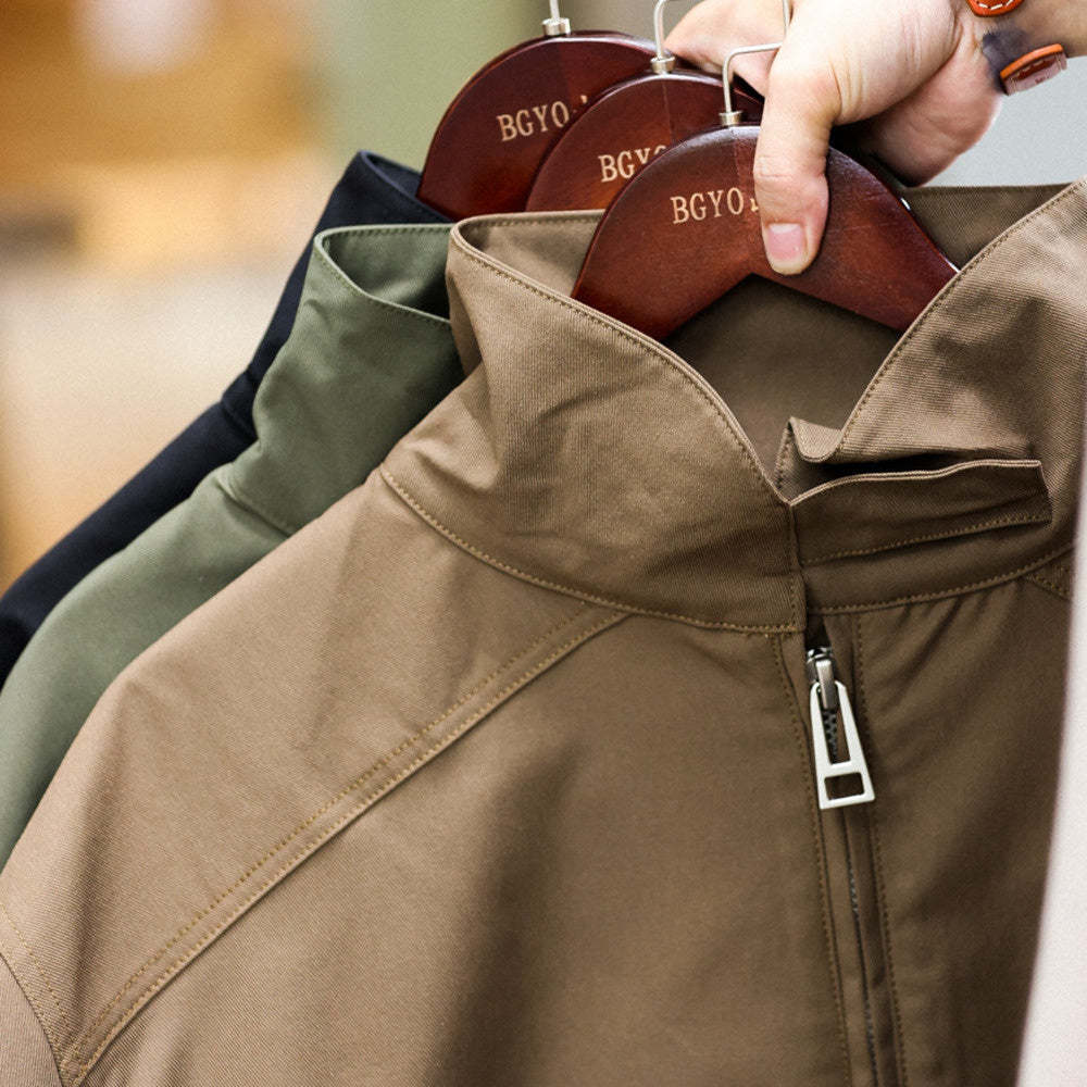 日系復古半拉鍊立領休閒工裝外套男士衝鋒衣美式戶外夾克秋-Retro's Wear