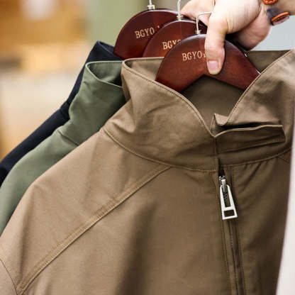 日系復古半拉鍊立領休閒工裝外套男士衝鋒衣美式戶外夾克秋-Retro's Wear