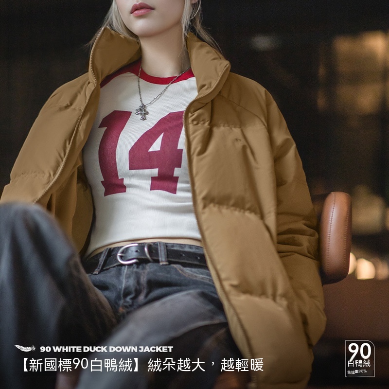 美式復古90白鴨絨羽絨服戶外防風防水面包服保暖外套女-Retro's Wear