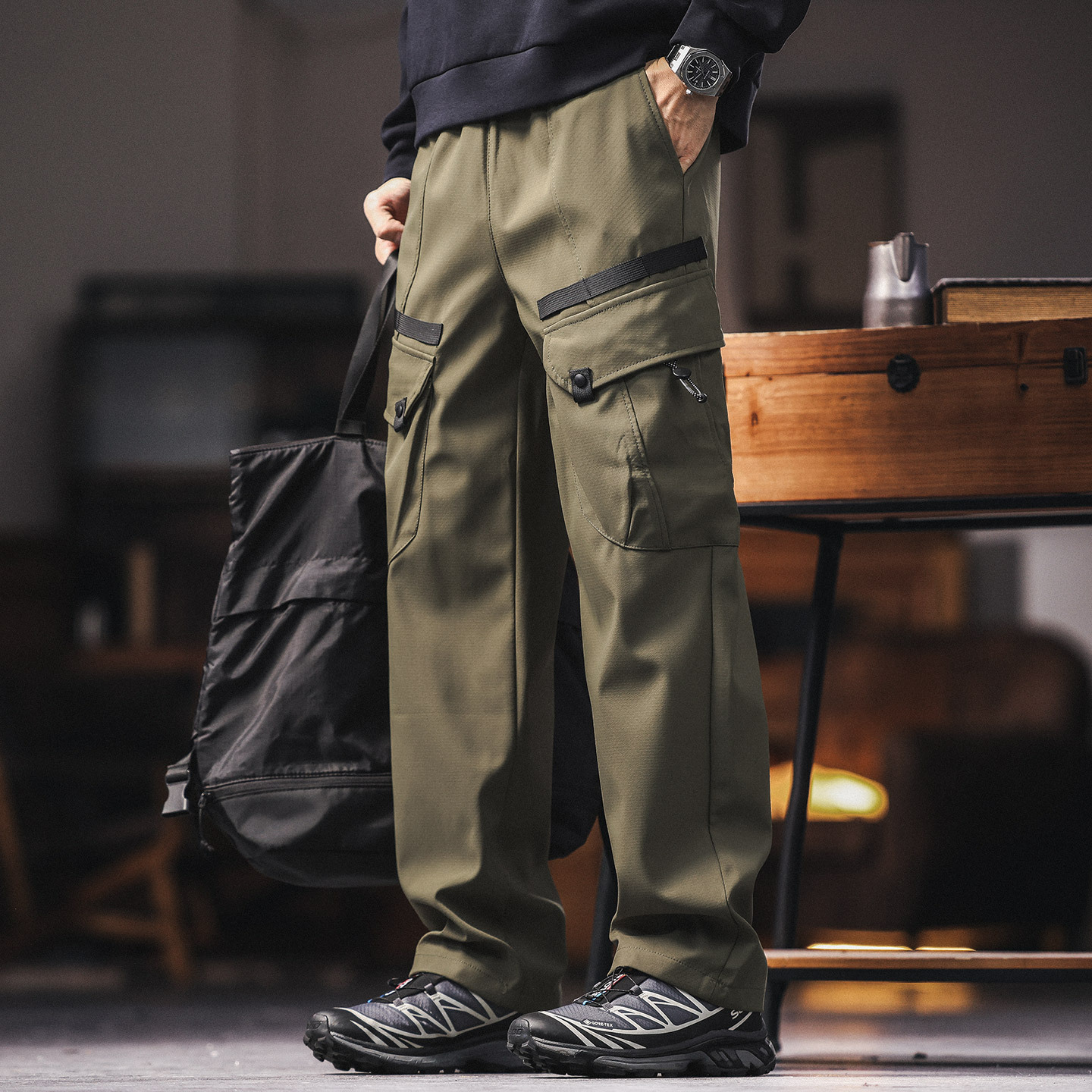 山系機能風防水衝鋒褲男士秋季新款戶外傘兵休閒工裝褲