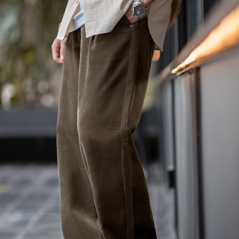 美式復古玉米粒燈芯絨休閒褲肌理感寬鬆純棉直筒褲子男秋-Retro's Wear
