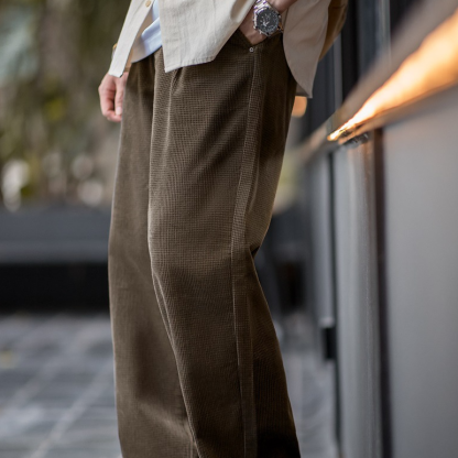 美式復古玉米粒燈芯絨休閒褲肌理感寬鬆純棉直筒褲子男秋-Retro's Wear
