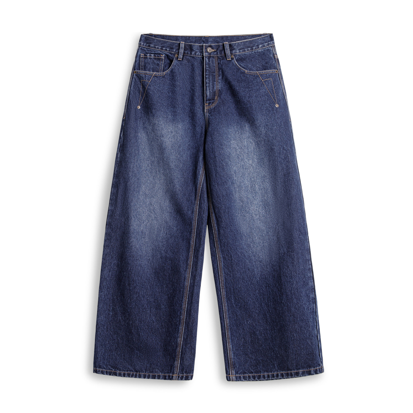 美式復古水洗彎刀牛仔褲丹寧闊腿垂感拖地休閒長褲子男秋