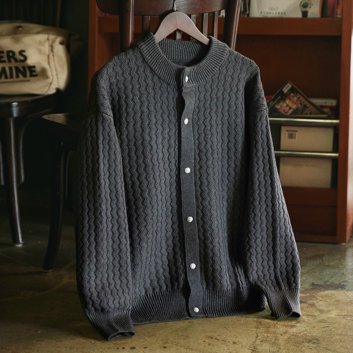 肌理感絞花開衫毛衣外套男2025秋冬新款休閒棒球領加厚保暖針織衫